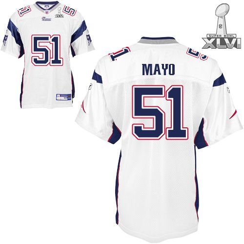 New England Patriots #51 Jerod Mayo White 2012 Super Bowl XLVI NFL Jersey