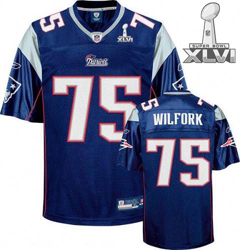 New England Patriots #75 Vince Wilfork Dark Blue 2012 Super Bowl XLVI NFL Jersey