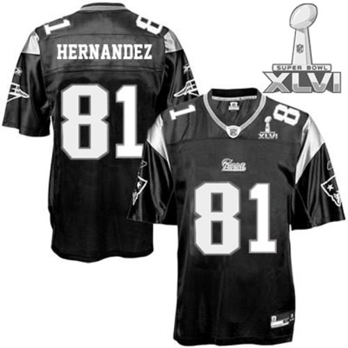 New England Patriots #81 Aaron Hernandez Black Shadow 2012 Super Bowl XLVI NFL Jersey