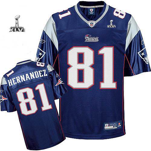 New England Patriots #81 Aaron Hernandez Dark Blue 2012 Super Bowl XLVI NFL Jersey