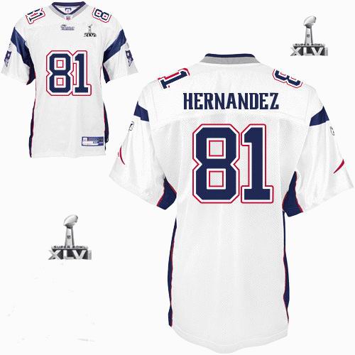 New England Patriots #81 Aaron Hernandez White 2012 Super Bowl XLVI NFL Jersey