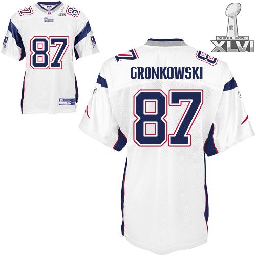 New England Patriots #87 Rob Gronkowski White 2012 Super Bowl XLVI NFL Jersey