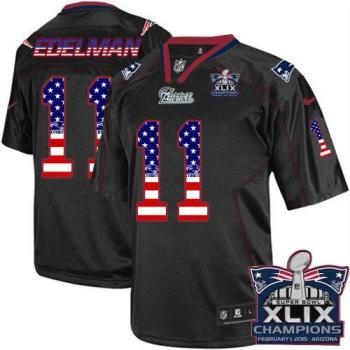 New England Patriots 11 Julian Edelman Black Super Bowl XLIX Champions Stitched NFL Elite USA Flag Fashion Jersey
