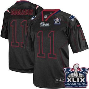 New England Patriots 11 Julian Edelman Lights Out Black Super Bowl XLIX Champions Patch Stitched NFL Elite Jersey
