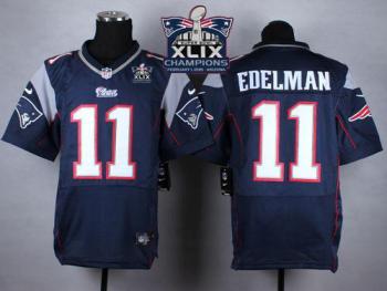 New England Patriots 11 Julian Edelman Navy Blue Team Color Super Bowl XLIX Champions Patch Stitched NFL Elite Jersey