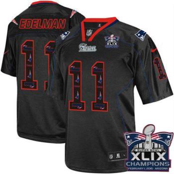 New England Patriots 11 Julian Edelman New Lights Out Black Super Bowl XLIX Champions Patch Stitched NFL Elite Jersey