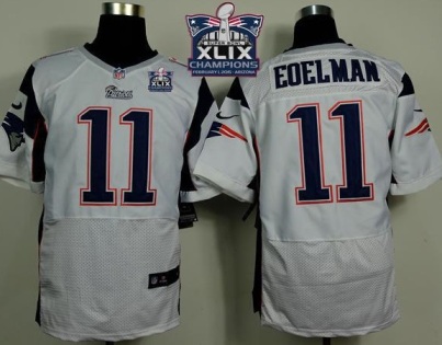 New England Patriots 11 Julian Edelman White Super Bowl XLIX Champions Patch Stitched NFL Elite Jersey