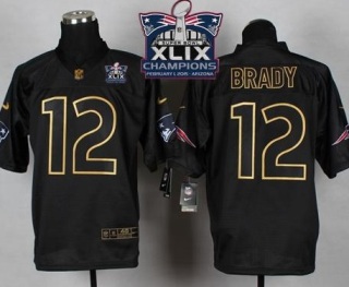New England Patriots 12 Tom Brady Black Gold No. Fashion Super Bowl XLIX Champions Patch Stitched NFL Elite Jersey