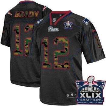 New England Patriots 12 Tom Brady Black Super Bowl XLIX Champions Patch Stitched NFL Elite Camo Fashion Jersey