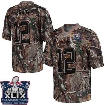 New England Patriots 12 Tom Brady Camo Super Bowl XLIX Champions Patch Stitched NFL Realtree Elite Jersey