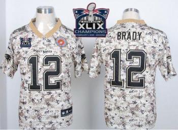 New England Patriots 12 Tom Brady Camo USMC Super Bowl XLIX Champions Patch Stitched NFL Elite Jersey