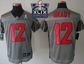 New England Patriots 12 Tom Brady Grey Shadow Super Bowl XLIX Champions Patch Stitched NFL Elite Jersey