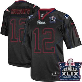 New England Patriots 12 Tom Brady Lights Out Black Super Bowl XLIX Champions Patch Stitched NFL Elite Jersey