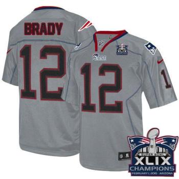 New England Patriots 12 Tom Brady Lights Out Grey Super Bowl XLIX Champions Patch Stitched NFL Elite Jersey
