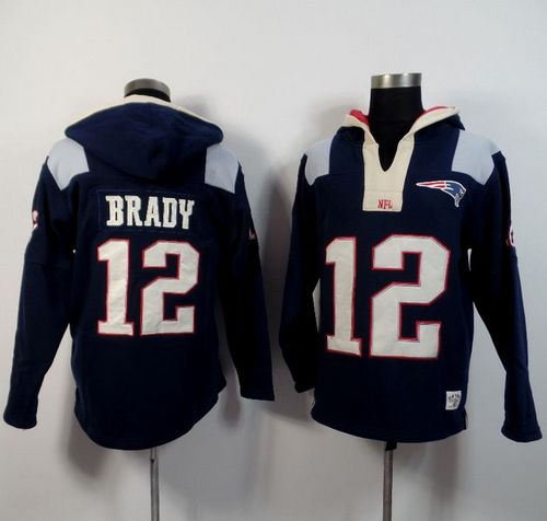 New England Patriots 12 Tom Brady Navy Blue Player Winning Method Pullover NFL Hoodie