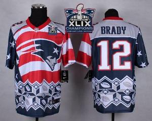 New England Patriots 12 Tom Brady Navy Blue Super Bowl XLIX Champions Patch Stitched NFL Elite Noble Fashion Jersey