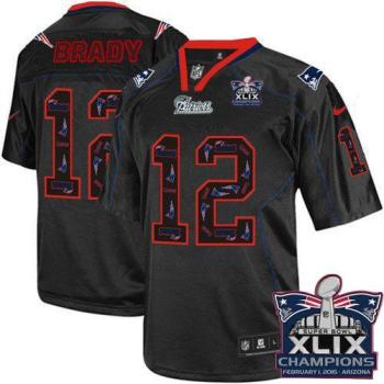 New England Patriots 12 Tom Brady New Lights Out Black Super Bowl XLIX Champions Patch Stitched NFL Elite Jersey
