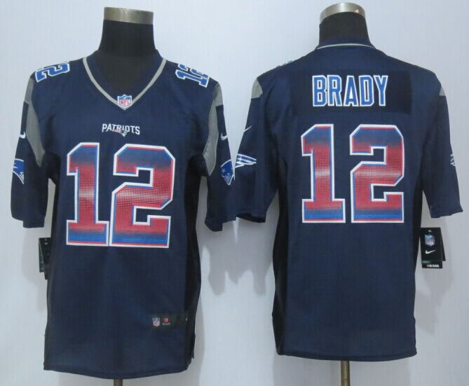 New England Patriots 12 Tom Brady Pro Line Navy Blue Fashion Strobe 2015 New Nike Jersey