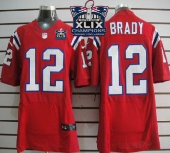 New England Patriots 12 Tom Brady Red Alternate Super Bowl XLIX Champions Patch Stitched NFL Elite Jersey