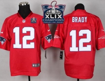 New England Patriots 12 Tom Brady Red Super Bowl XLIX Champions Patch Stitched NFL Elite QB Practice Jersey