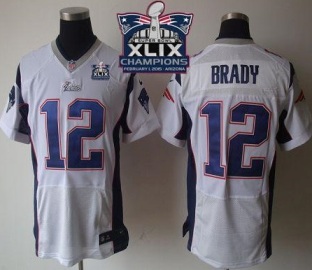 New England Patriots 12 Tom Brady White Super Bowl XLIX Champions Patch Stitched NFL Elite Jersey