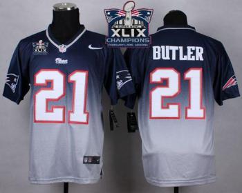New England Patriots 21 Malcolm Butler Navy Blue Grey Super Bowl XLIX Champions Patch Stitched NFL Elite Fadeaway Fashion Jersey