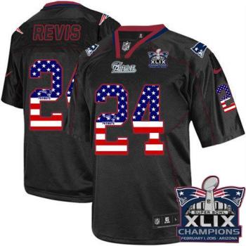 New England Patriots 24 Darrelle Revis Black Super Bowl XLIX Champions Patch Stitched NFL Elite USA Flag Fashion Jersey