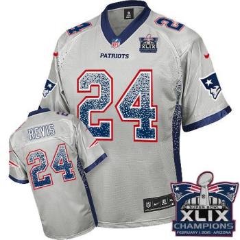 New England Patriots 24 Darrelle Revis Grey Super Bowl XLIX Champions Patch Stitched NFL Elite Drift Fashion Jersey