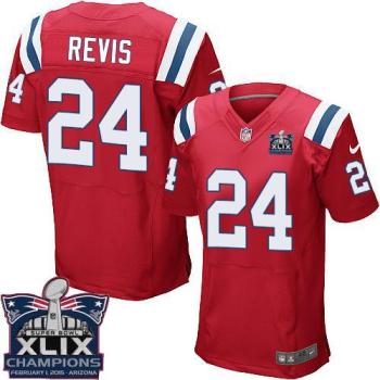 New England Patriots 24 Darrelle Revis Red Alternate Super Bowl XLIX Champions Patch Stitched NFL Elite Jersey