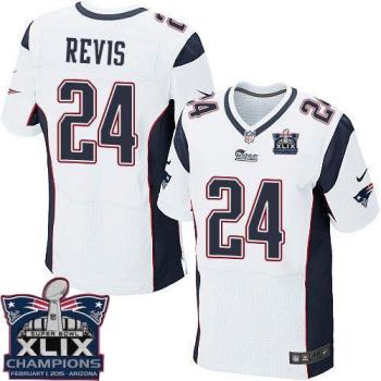 New England Patriots 24 Darrelle Revis White Super Bowl XLIX Champions Patch Stitched NFL Elite Jersey