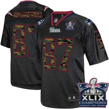 New England Patriots 87 Rob Gronkowski Black Super Bowl XLIX Champions Patch Stitched NFL Elite Camo Fashion Jersey