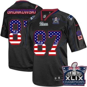 New England Patriots 87 Rob Gronkowski Black Super Bowl XLIX Champions Patch Stitched NFL Elite USA Flag Fashion Jersey