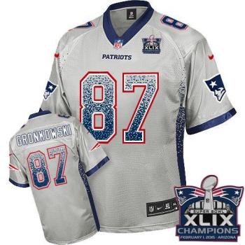 New England Patriots 87 Rob Gronkowski Grey Super Bowl XLIX Champions Patch Stitched NFL Elite Drift Fashion Jersey