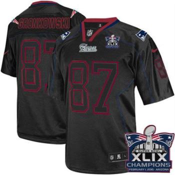 New England Patriots 87 Rob Gronkowski Lights Out Black Super Bowl XLIX Champions Patch Stitched NFL Elite Jersey