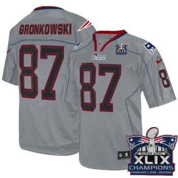 New England Patriots 87 Rob Gronkowski Lights Out Grey Super Bowl XLIX Champions Patch Stitched NFL Elite Jersey