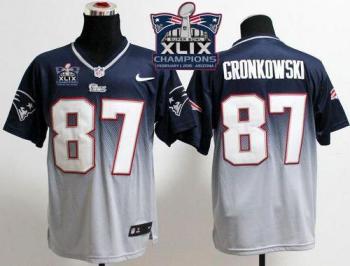 New England Patriots 87 Rob Gronkowski Navy Blue Grey Super Bowl XLIX Champions Patch Stitched NFL Elite Fadeaway Fashion Jersey