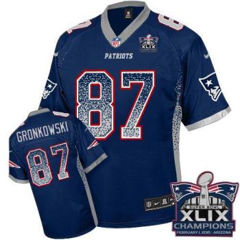 New England Patriots 87 Rob Gronkowski Navy Blue Team Color Super Bowl XLIX Champions Patch Stitched NFL Elite Drift Fashion Jersey