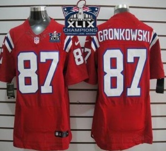 New England Patriots 87 Rob Gronkowski Red Alternate Super Bowl XLIX Champions Patch Stitched NFL Elite Jersey