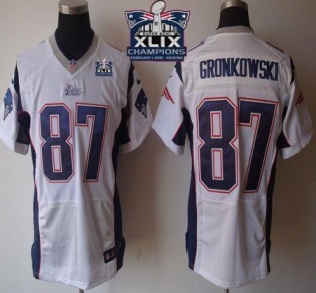 New England Patriots 87 Rob Gronkowski White Super Bowl XLIX Champions Patch Stitched NFL Elite Jersey