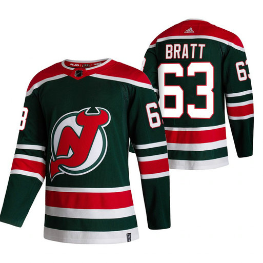 New Jersey Devils #63 Jesper Bratt Green Men's Adidas 2020-21 Reverse Retro Alternate NHL Jersey