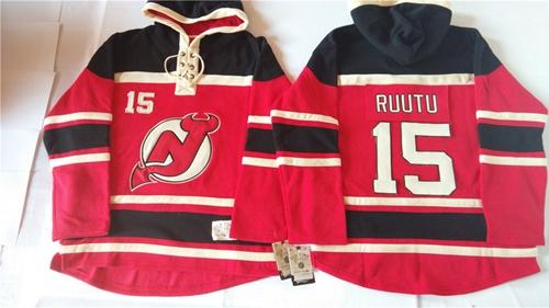 New Jersey Devils 15 Tuomo Ruutu Red Sawyer Hooded Sweatshirt Stitched NHL Jersey