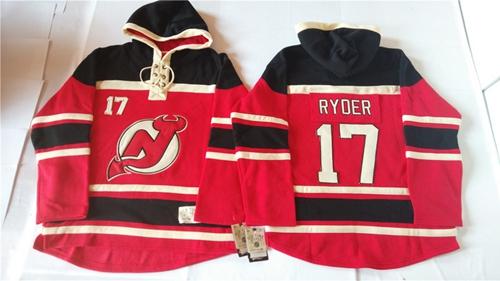 New Jersey Devils 17 Michael Ryder Red Sawyer Hooded Sweatshirt Stitched NHL Jersey