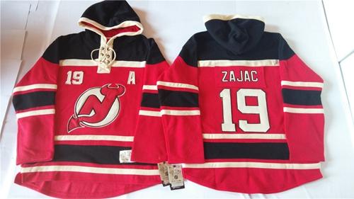 New Jersey Devils 19 Travis Zajac Red Sawyer Hooded Sweatshirt Stitched NHL Jersey