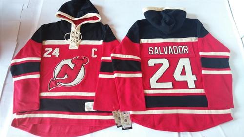New Jersey Devils 24 Bryce Salvador Red Sawyer Hooded Sweatshirt Stitched NHL Jersey