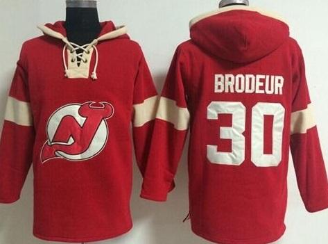 New Jersey Devils 30 Martin Brodeur Red Pullover NHL Hoodie