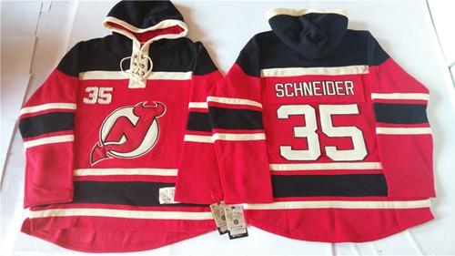 New Jersey Devils 35 Cory Schneider Red Sawyer Hooded Sweatshirt Stitched NHL Jersey