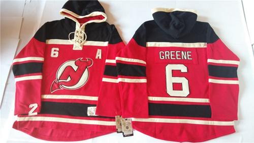 New Jersey Devils 6 Andy Greene Red Sawyer Hooded Sweatshirt Stitched NHL Jersey
