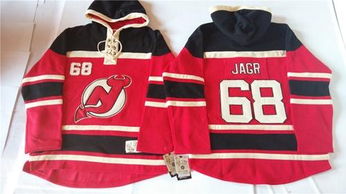 New Jersey Devils 68 Jaromir Jagr Red Sawyer Hooded Sweatshirt Stitched NHL Jersey