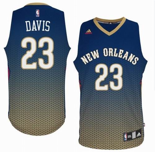 New Orleans Hornets 23# Anthony Davis Resonate Fashion Swingman Nacy blue Gold Jersey