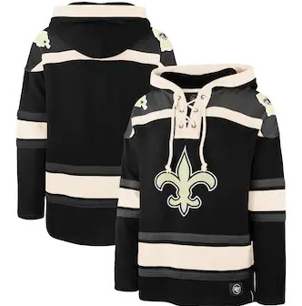 New Orleans Saints '47 Lacer V-Neck Pullover Hoodie – Black Gray